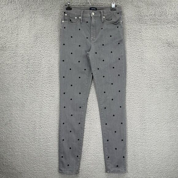 J. Crew Toothpick Skinny Leg Jeans Women 30T Gray Polka Dot Pockets Stretch K47 - Picture 1 of 16